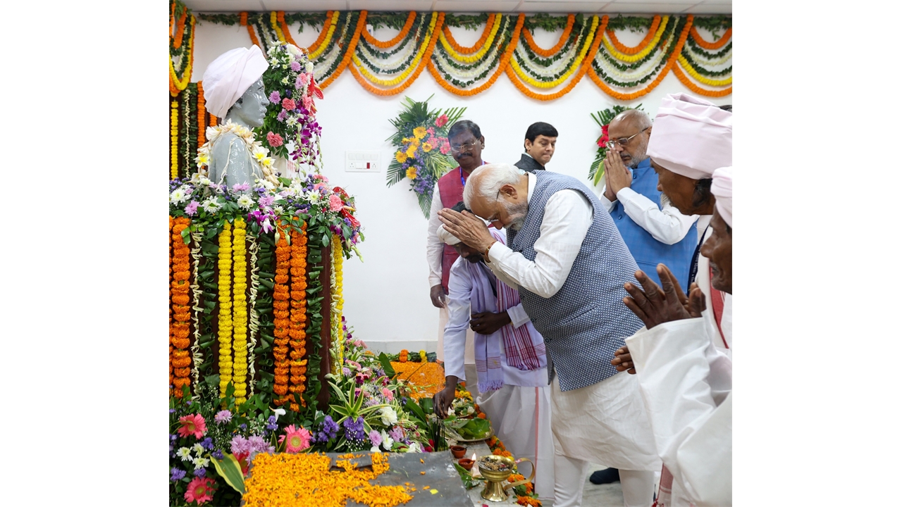 PM at Bhagwan Birsa Munda native Ulihatu Village on his birth anniversary, in Jharkhand on November 15, 2023